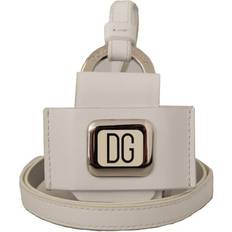 Dolce & Gabbana White Leather Strap Silver Metal Airpods Case