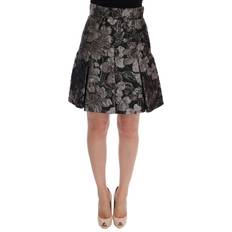 Nylon Skjørt Dolce & Gabbana Black Silver Brocade Floral Skirt IT36