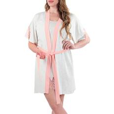 Rayon - Women Robes MeMoi Women's Lace-Trim Robe Light Grey