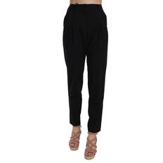 Svarte - XXXS Bukser Dolce & Gabbana Black Button Pleated Tapered Trouser Pants IT36