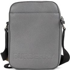 Burberry Tasker Burberry Thornton Small Grey Embossed Logo Grainy Leather Crossbody Handbag