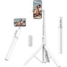Selfiepinne stativ Atumtek ATUMTEK Selfiepinne 140 cm, smartphone-stativ med uppladdningsbar bluetooth-fjärrkontroll, utdragbar selfiepinne i aluminium, kompatibel med iPhone, Samsung och Android-telefoner vit