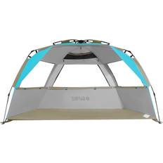 G4Free Easy Set up Beach Tent Deluxe XL, Portable Beach Shade 4 Person Pop up Sun Shelter UPF 50 UV Protection Large Family SizeLake-Blue