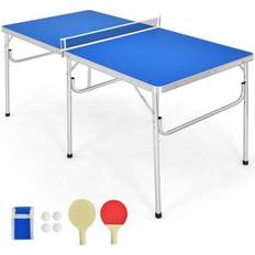 Table Tennis Costway 60 Inch Portable Tennis Ping Pong Folding with Accessories-Blue