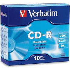 Optical Storage Verbatim Verbatim CD-R Blank Discs 700MB 80-Minutes 52X Recordable Disc for Data and Music 10 Pack Slim Cases