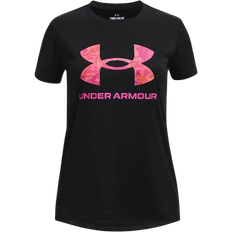 Under Armour Girl's Tech Print Fill Big Logo Short Sleeve - Black/Rebel Pink (1377016-004)