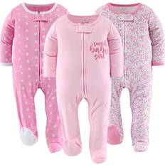 Girls Pajamases Children's Clothing The Peanutshell Floral Love Footed Baby Sleepers for Girls, 3-Pack Pink Pink