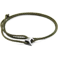 Green Bracelets Anchor & Crew Khaki Green Arthur Silver and Rope SKINNY Bracelet