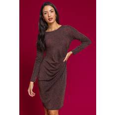 Bronze - Women Clothing Roman Metallic Shimmer Ruched Dress in Bronze