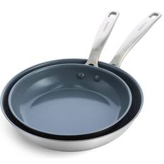 GreenPan Green Treviso Stainless Steel Healthy Ceramic Nonstick 95 and 11 Frying Pan Skillet Cookware Set 2 Parts