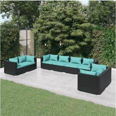 Plast Loungesæt Havemøbler vidaXL 8-tlg Garten-Lounge-Set mit Kissen Poly Rattan Schwarz Lounge-Set