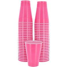 Wedding Paper Cups Disposable Plastic Cups, Pink Colored Plastic Cups, 12-Ounce Plastic Party Cups, Strong and Sturdy Disposable Cups for Party, Wedding, Christmas, Halloween Party Cup, 50 Pack -By Amcrate