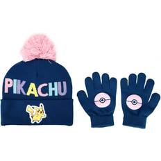 Pokemon Beanies Children's Clothing BioWorld Merchandising Pokémon Pikachu Kids Navy Knit Cuff Pom Beanie Glove Set