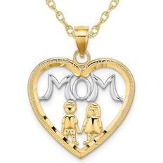 Children - Gold Necklaces MOM Heart Pendant Necklace with Kids in 14K Yellow Gold with Chain