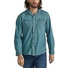 Wrangler Herren Iconic Denim Regular Fit Snap Shirt Hemd mit Button-Down-Kragen, Grit Wash