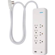 GE 7-Outlet 1 USB-A 1 USB-C Surge Protector with 4 ft. Braided Cord, White