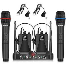 Microphones Debra Audio Pro UHF 4 Channel Wireless Microphone System with Cordless Handheld Lavalier Headset Mics, Metal Receiver, Ideal for Karaoke Church Party 2 Handheld & 2 Bodypack B