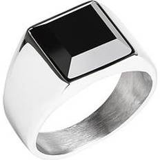 Very Gent's Black Onyx Square Stainless Steel Signet Ring, Silver, Z, Men Z Ilver