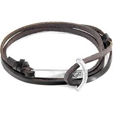 Anchors Bracelets Anchor & Crew Dark Brown Clipper Anchor Silver and Flat Leather Bracelet