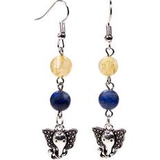 Lapis Örhängen Earrings Lapis Lazuli/Rutilated Quartz With Ganesha 6,5Cm