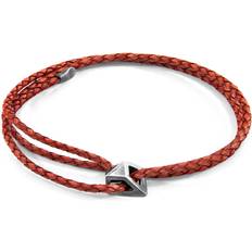 Bärnstenar Armband Anchor & Crew Amber Red Arthur Silver and Braided Leather SKINNY Bracelet