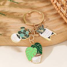 Plånböcker & Nyckelhållare Shein 1pc Green Plant & Succulent Design Unisex Alloy Keychain For Daily Wear, Car Decor, Party Favor, Gift