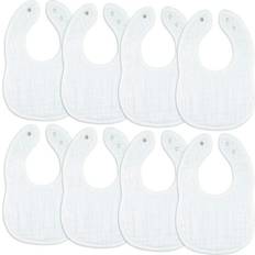 Comfy Cubs Muslin Cotton Baby Bibs, 8 Pack, Adjustable Size with Easy Snaps, Soft and Super Absorbent, Gentle on Sensitive Skin, Washable and Reusable, Drool, Girls and Boys White