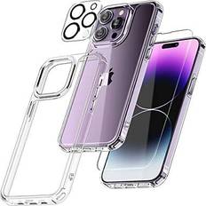 Tauri 5 in 1 for iphone 14 pro case [not yellowing] with 2 tempered glass scree