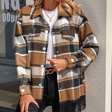 Shein Multifärgade Ytterkläder Shein Women's Plaid Faux Pocket Woolen Coat