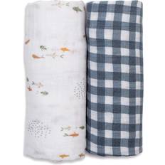 Baby Fish and Gingham Printed Cotton Muslin Blankets 2-pack
