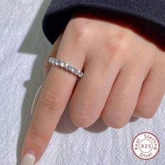 Shein 1pc Brilliant GlamorousTotal Eternity Band Moissanite Diamond Rings for Women 925 Silver Engagement Wedding Luxury Fine Jewelry