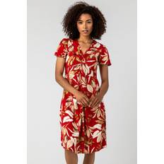 Pieghe Vestiti Roman Leaf Print Twist Knot Dress in Red