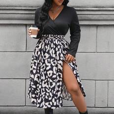 Shein Lange kjoler Shein Plus Size Leopard Pattern High Slit Dress