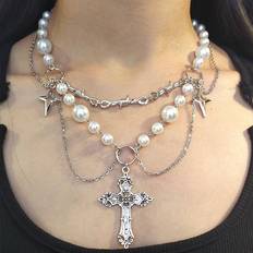 Zinc Necklaces Shein Y2k Gothic Style Cross Pendant Necklace