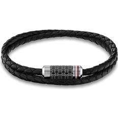 Tommy Hilfiger Men Bracelets Tommy Hilfiger Men's Leather Braided Bracelet Black Black