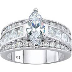 Jewelry Platinum over Sterling Silver Marquise Cut and Princess Cut Cubic Zirconia Engagement Ring