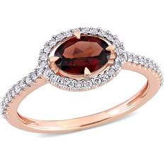 9k - Diamond Rings 0.95 Carat ctw Oval Garnet Ring in 10K Rose Pink Gold with Diamonds