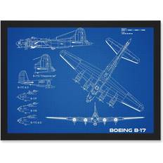 ARTERY8 Airforce Boeing B-17 Flying Fortress Plane Blueprint Plan Print A4 Framed Art