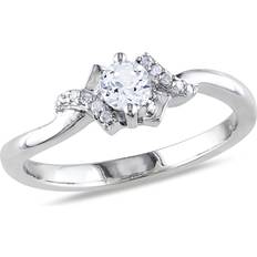 1/3 Carat ctw Lab-Created White Sapphire Promise Ring with Diamonds in Sterling Silver