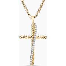 Diamond - Gold Necklaces David Yurman Crossover Cross Necklace in 18K Yellow Gold with Diamonds, 35.6mm Women's 17 IN