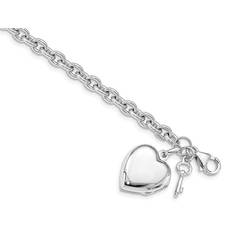 Bracelets Sterling Silver Puffed Heart Locket Bracelet with Keys