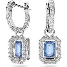 Gray - Women Earrings Swarovski Rhodium-Plated Crystal Octagon Charm Drop Earrings Blue Blue