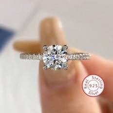 Shein 1pc Elegant Brilliant 3CT Moissanite Diamond Rings 925 Silver Eternal Promise Engagement Wedding Ring for Women Girls Gift Fine Jewelry