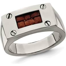 Leather - Men Rings Men's Titanium Ring with Brown Leather Insert