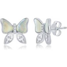 Earrings Beaux Bijoux Argento Bella Sterling Silver Mother-of-Pearl & Cubic Zirconia Butterfly Necklace & Stud Earring Set, Women's, 16" White