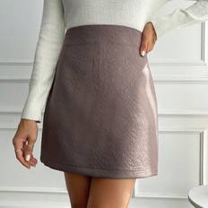 Bronze Skirts Shein Women's Solid Color Back Zipper Midi Skirt