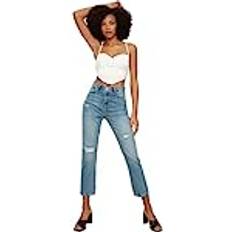 Trendyol Collection Dam hög midja raka ben bootcut & utsvängda jeans, BLÅ 62 SE
