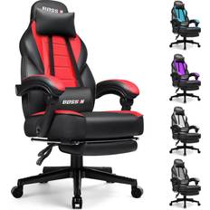 BOSSIN BOSSIN Racing Style Gaming Chair, Leather Computer Desk Chair with Footrest and Headrest, Ergonomic Heavy Duty Design, Large Size High-Back E-Sports, Big and Tall Gaming Chair Red