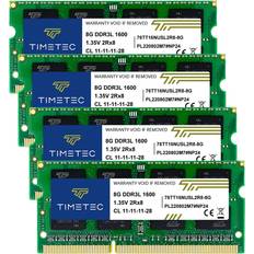 TIMETEC 32GB KIT 4 x 8GB DDR3L DDR3 1600 MHz DDR3L-1600 PC3L-12800 PC3-12800 Non-ECC ungepuffert 1,35 V/1,5 V CL11 2Rx8 Dual Rank 204 Pin SODIMM Laptop Notebook PC Computerspeicher RAM Upgrade