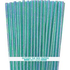 Blue Straws 100 Blue Iridescent Paper Straws